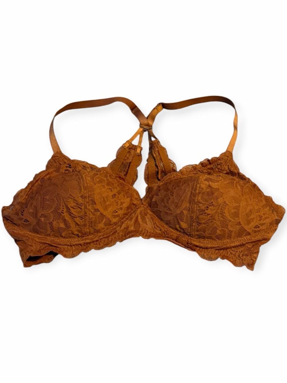 AERIE Real Power Wireless Lace Bra Rust Brown Racerback 36C